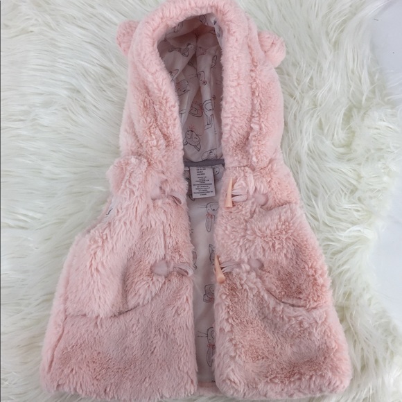 Baby Girl Pink Sherpa Bear Ear Vest Toggle Close - Picture 4 of 7